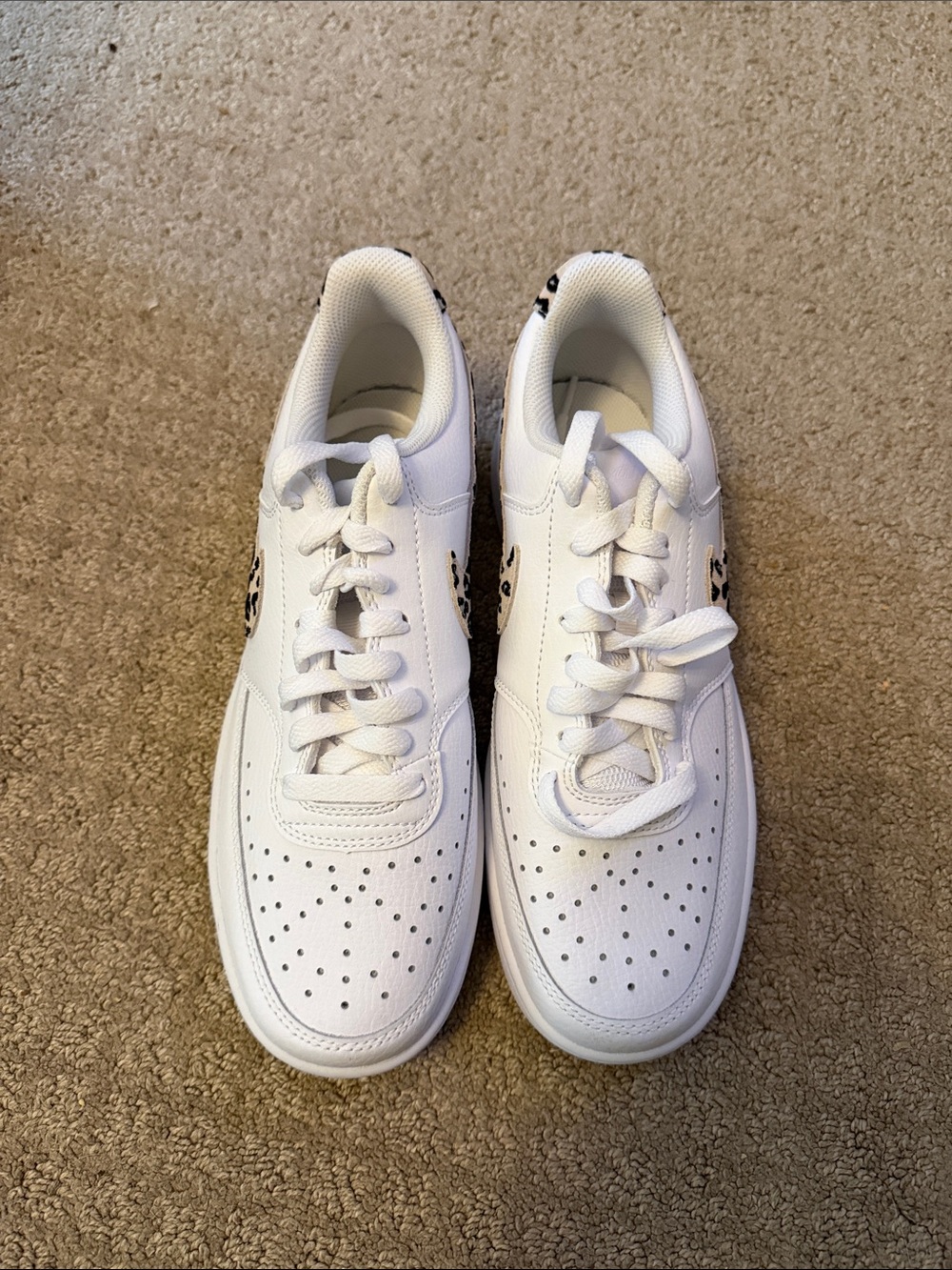 Nike Women’s Size 9  White Low-Top Sneakers with Leopard Accent